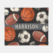 Houtskool Multi Sport Aangepaste Naam Monogram Fleece Deken (Voorkant (Horizontaal))