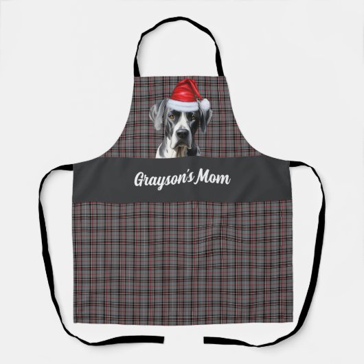 Houtskool Plaid en Great Dane Dog Kerstmis Schort (Voorkant)