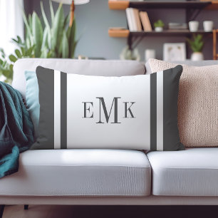 Houtskool Preppy Lint Stippen Custom Monogram Kussen