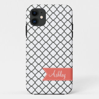 Houtskool Quatre Folie met lint met aangepast mono iPhone 11 Hoesje