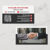 Houtskool & Rood Professionele Pictogrammen QR Cod Visitekaartje (Voorkant / Achterkant)