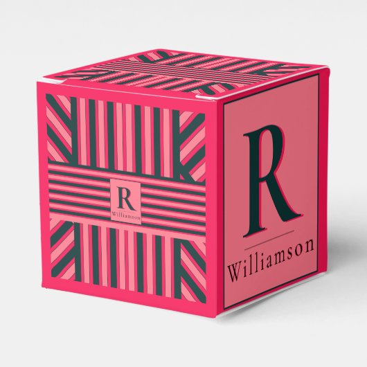 Houtskool Roze Strepen Bewerkbaar Elegant Monogram Bedankdoosjes (Voorkant Zijde)