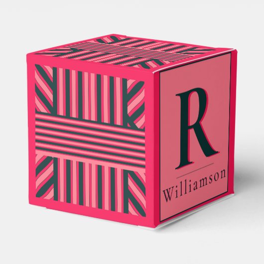 Houtskool Roze Strepen Bewerkbaar Elegant Monogram Bedankdoosjes (Achterkant)