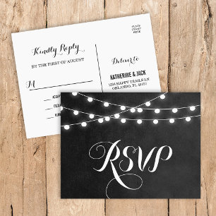 Houtskool String Lights Bruiloft RSVP Briefkaart
