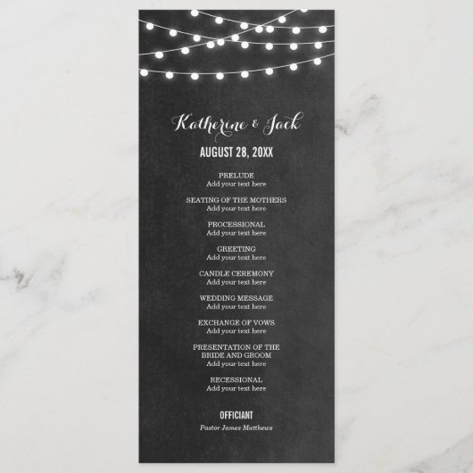 Houtskool String Lights Trouwprogramma Programma (Voorkant)