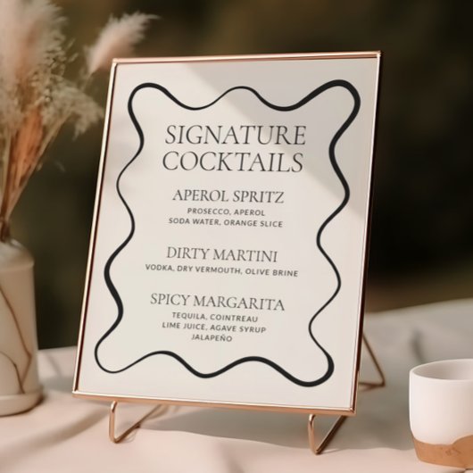 Houtskool Wavy Border Cocktail Menu Poster