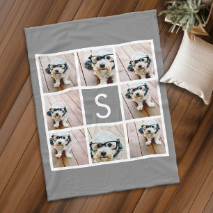 Houtskool Wit 8 Foto Collage Enkele Monogram Fleece Deken