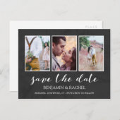 Houtskool & Wit Bewaar de datum Fotocollage Aankondigingskaart (Voorkant / Achterkant)