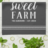 Houtskool & Wit Gepersonaliseerd Boerderij Zoet Bo Theedoek (Gevouwen)