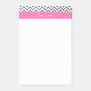 Houtskool Wit LG2 Chevron Heet Roze Naam Monogram Post-it® Notes