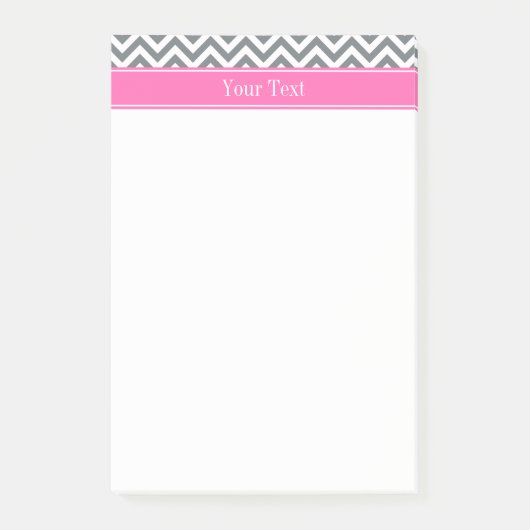 Houtskool Wit LG2 Chevron Heet Roze Naam Monogram Post-it® Notes (Voorkant)