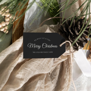 Houtskool Zeer Vrolijk Kerstmis Familienaam Cadeaulabel