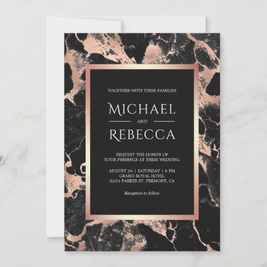 Houtskool Zwart Marmer Roos Goud Alles in Een Huwe Kaart (Voorkant)