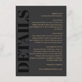 Houtskool Zwart Typografie Bruiloft Details Informatiekaartje