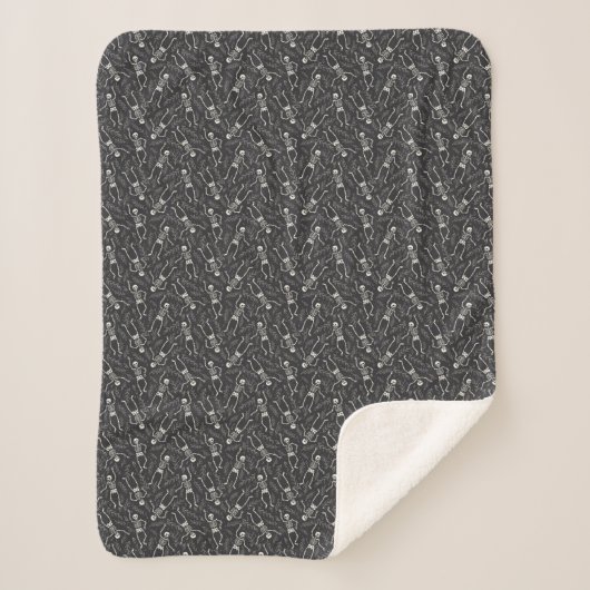 Houtskool Zwart & Wit Halloween Skelet Patroon Sherpa Deken (Voorkant)