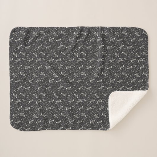 Houtskool Zwart & Wit Halloween Skelet Patroon Sherpa Deken (Voorkant (horizontaal))