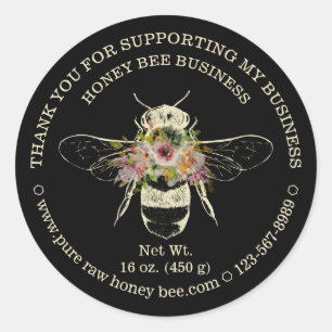 Houtskool Zwarte Cirkel Blush Bloemen Bij Dank Je Ronde Sticker