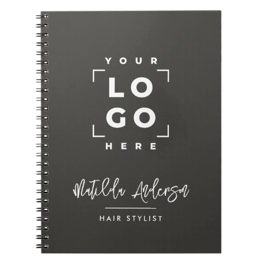 Houtskoolgrijs elegante moderne uw logo zwart notitieboek (Voorkant)