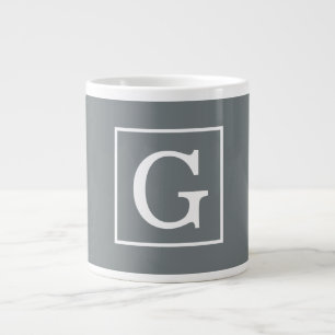 Houtskoolgrijs Wit Omkaderd Initiaal Monogram Grote Koffiekop