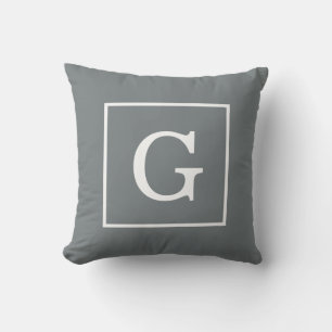 Houtskoolgrijs Wit Omkaderd Initiaal Monogram Kussen