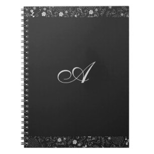 Houtskoolgrijs & Zilver Elegant Rustiek Bloemmotie Notitieboek