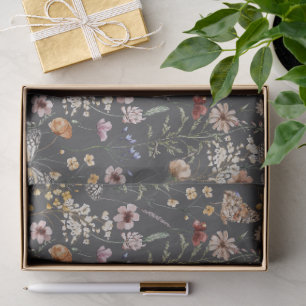 Houtskoolgrijze Boho Waterverf Wilde Bloemen Tissuepapier