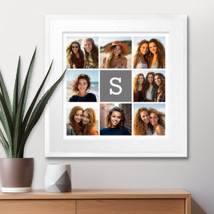 Houtskoolwit 8 Foto Collage Eigen Merkletter Canvas Afdruk
