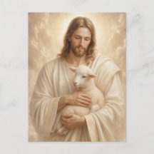 Houtsnijwerk Jezus Goede Herder Rouw Gebed Postkaa