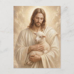 Houtsnijwerk Jezus Goede Herder Rouw Gebed Postkaa Briefkaart