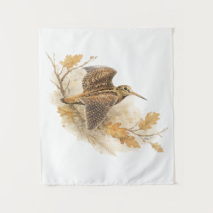 Houtsnip in Vlucht , Herfst Bos Natuur Kunst Wandkleed