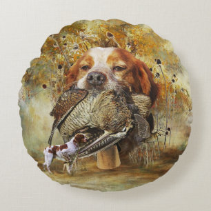 Houtsnip jagen met Brittany Spaniel Rond Kussen