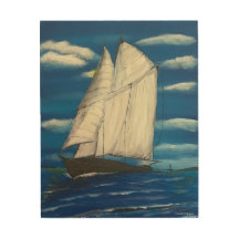 Houtwand Kunst met zeilboot