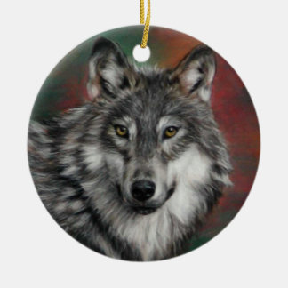 Houtwolf in herfst bossen rust keramisch ornament