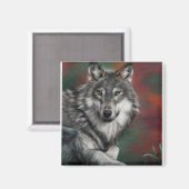 Houtwolf in herfst bossen rust magneet (Voorkant / Achterkant)