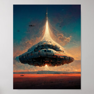 Hoverend Poster voor ruimteschip-sci-Fi-art