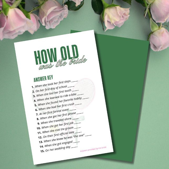How Old Was the Bride Answer Key | Tennis Game  (Creator heeft geüpload)
