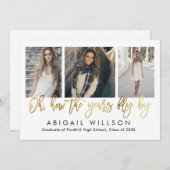 "How the years fly" Gold Script Graduparty Kaart (Voorkant / Achterkant)