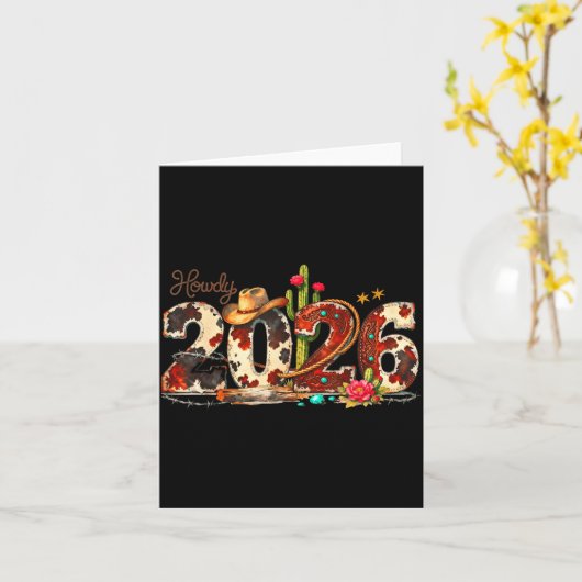 Howdy 2026 New Year Hello 2026 Western New Year  Kaart (Gele Bloem)