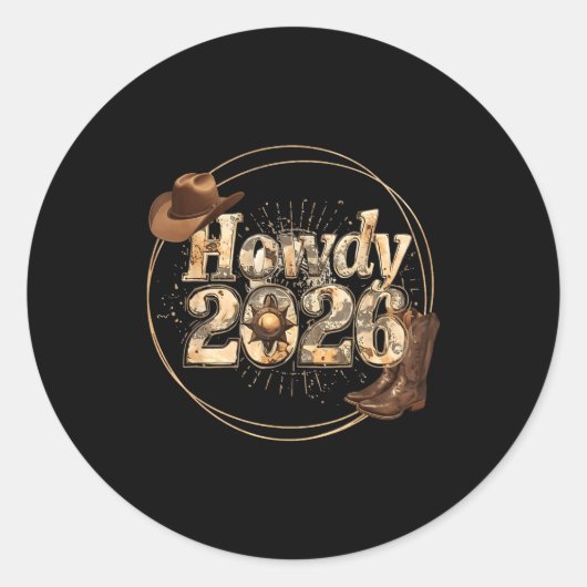 Howdy 2026 New Year Hello 2026 Western New Year  Ronde Sticker (Voorkant)