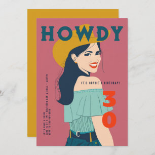 Howdy 30 Western Retro Roze Blauwgroen 30e Verjaar Kaart