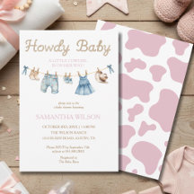 Howdy Baby Little Cowgirl Baby Shower Uitnodiging