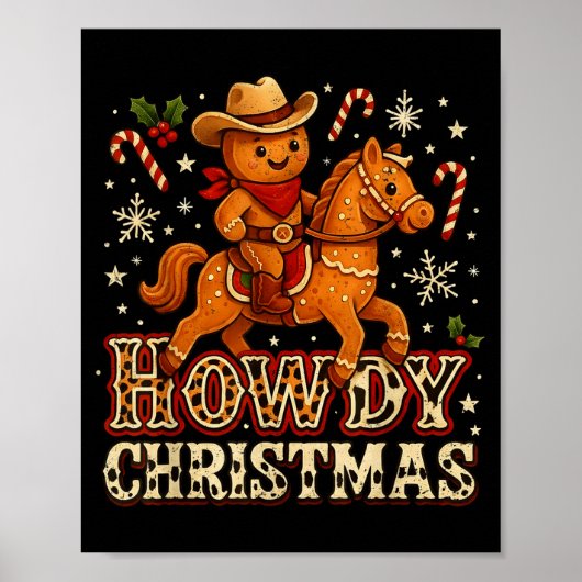 Howdy Christmas Cowboy Gingerbread Design  Poster (Voorkant)