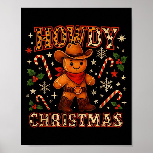 Howdy Christmas Cowboy Gingerbread Design Poster (Voorkant)