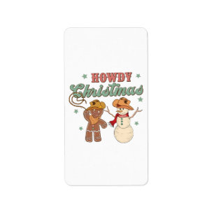 Howdy Christmas Cowboy Snowman Western Funny Etiket
