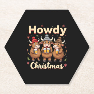 Howdy Christmas Funny Highland Cow Xmas Cows Lover Kartonnen Onderzetters