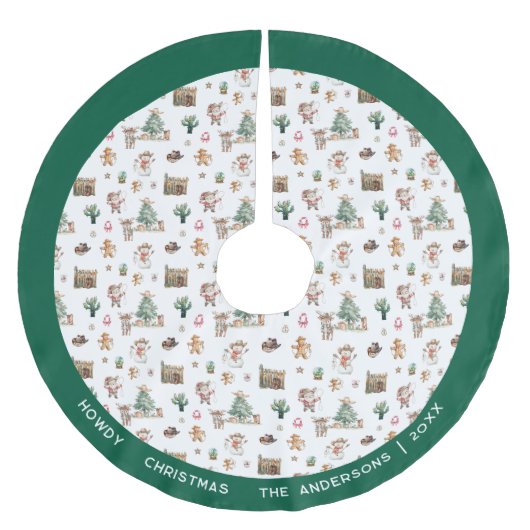 Howdy Christmas | Leuke Westerne gepersonaliseerde Kerstboom Rok (Voorkant)