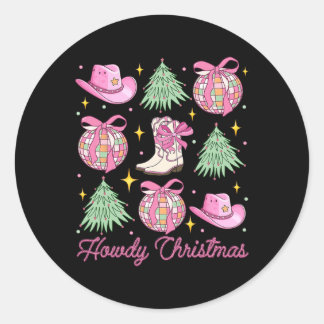 Howdy Christmas Pink Coquette Bow Xmas Tree Wester Ronde Sticker