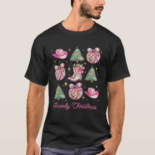 Howdy Christmas Pink Coquette Bow Xmas Tree Wester T-shirt