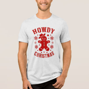 Howdy Christmas Retro Typografie Gingerbread Man Tri-Blend Shirt