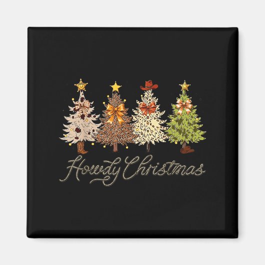 Howdy Christmas Tree Coquette Bow Western Cowboy C Magneet (Voorkant)